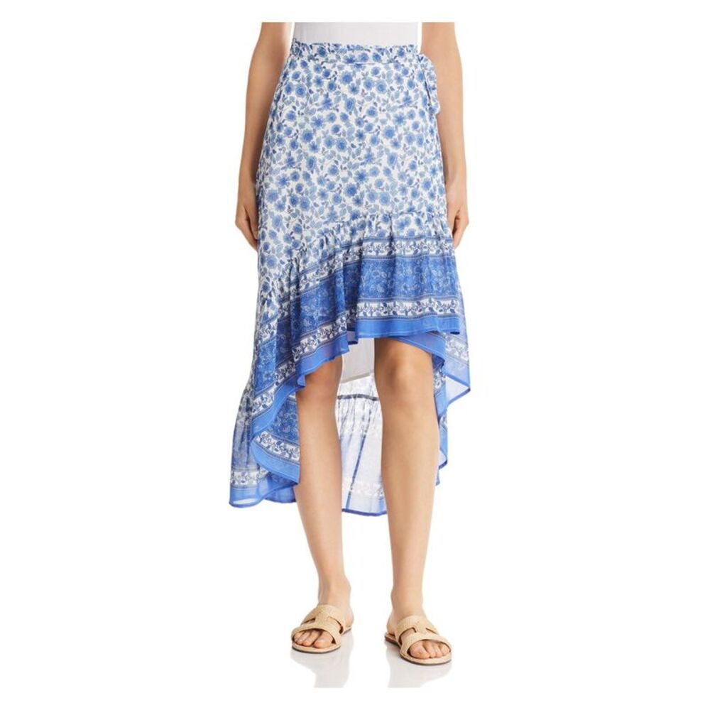 SAGE Womens Blue Floral Knee Length Hi-Lo Skirt S